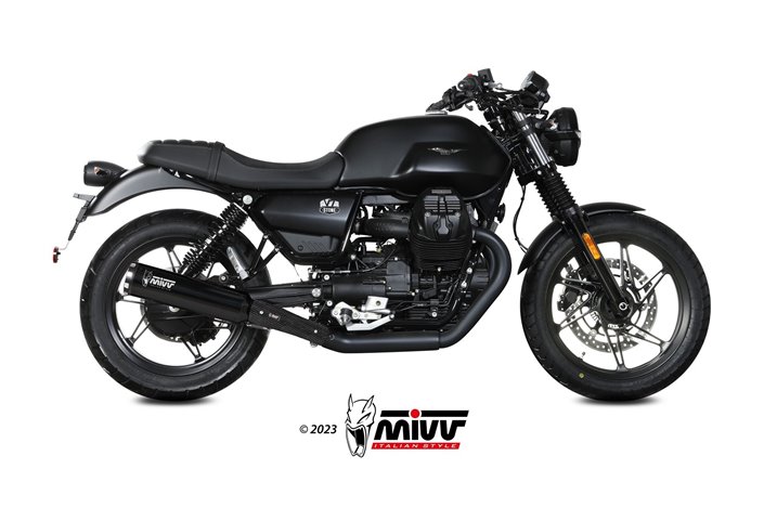 sistema di scarico terminale M.014.LH1BA Mivv HR-1 INOX NERO FONDELLO ALLUMINIO Moto Guzzi V7 Stone 2021-24