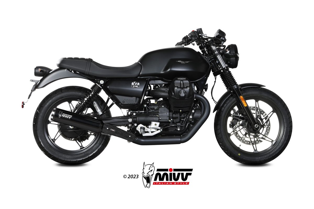 sistema di scarico terminale M.014.LH1BA Mivv HR-1 INOX NERO FONDELLO ALLUMINIO Moto Guzzi V7 Stone 2021-24