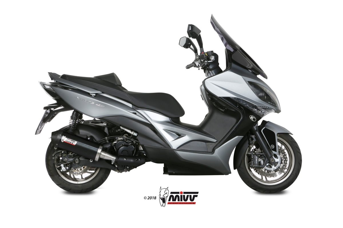 Schalldämpfer Escape Mivv Oval Schwarz Schwarz Edelstahl mit Carbonabdeckung Kymco Xciting 400I 2013 - 2018