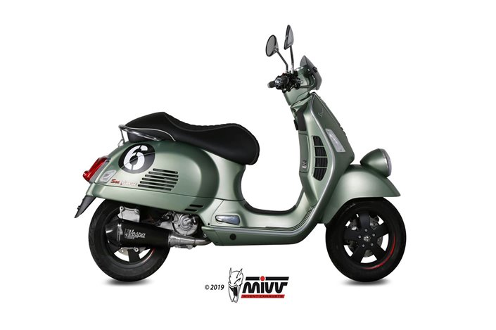 Système Complet 1 En 1 Echappement Mivv Delta Race Noir Noir Inox Piaggio Vespa Gts 300 2008 - 2020