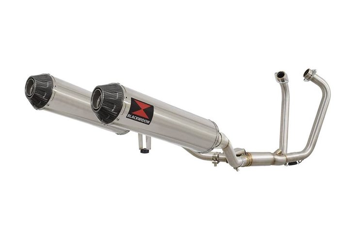 Twin Exhaust System 370mm Round Stainless Carbon Tip Silencer SUZUKI GW 250 Inazuma 2012-2017 Black Widow