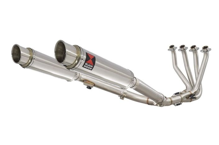 4-2 Exhaust System + 350mm GP Round Stainless Silencers HONDA CBR 1100 XX Blackbird Black Widow