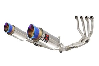 4-2 De-Cat Performance Exhaust System 200mm Round Blue Tip Stainless Silencers KAWASAKI Z900RS & Cafe Black Widow