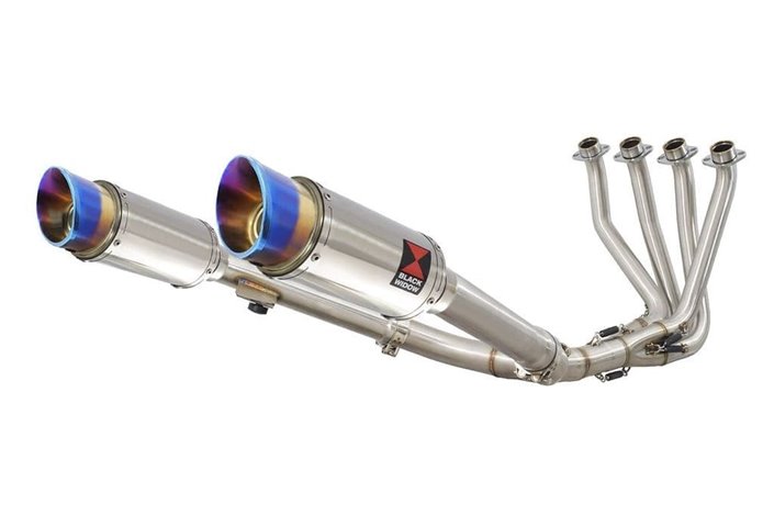 4-2 Exhaust System + 200mm Round Blue Tip Stainless Silencers HONDA CB 1100 X11 Black Widow