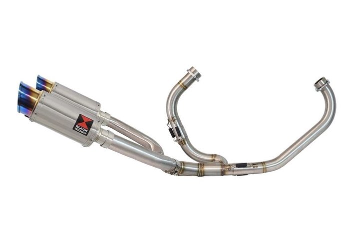 Exhaust System + 200mm Round Blue Tip Stainless Silencers HONDA VTR1000F Superhawk (SC36) Black Widow