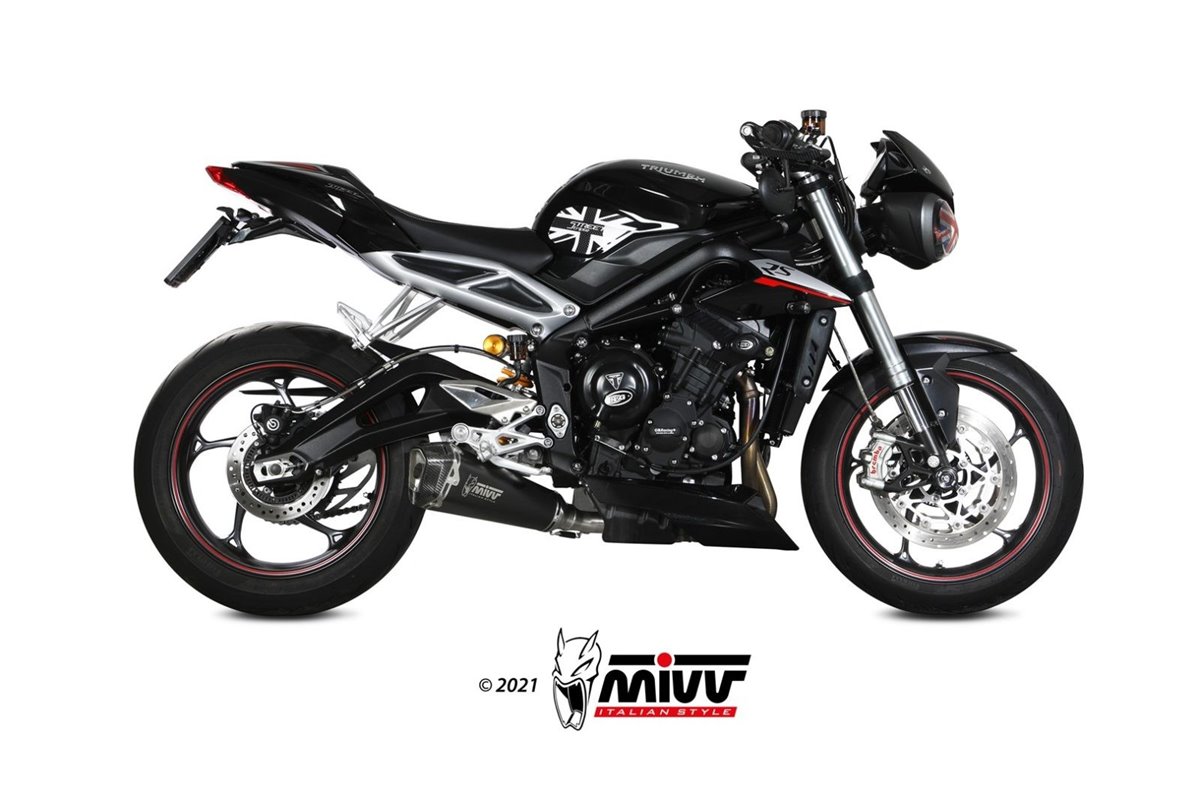 Schalldämpfer Escape Mivv Delta Race Schwarz Schwarz Edelstahl Triumph Street Triple 660 S 2017 - 2022