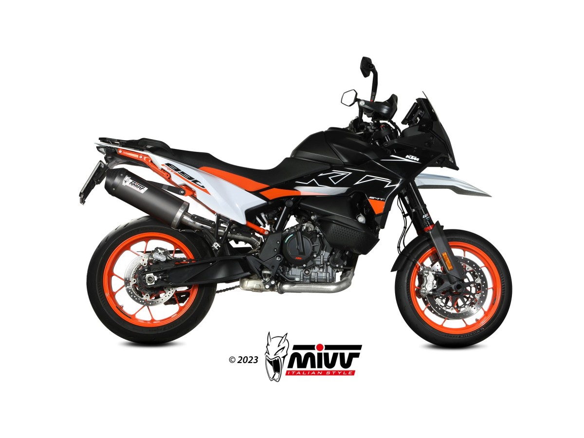 système d'échappement terminal KT.021.LVC Mivv OVAL NOIR ACIER INOXYDABLE AVEC COUPE CARBONE KTM 890 SMT 2023-24