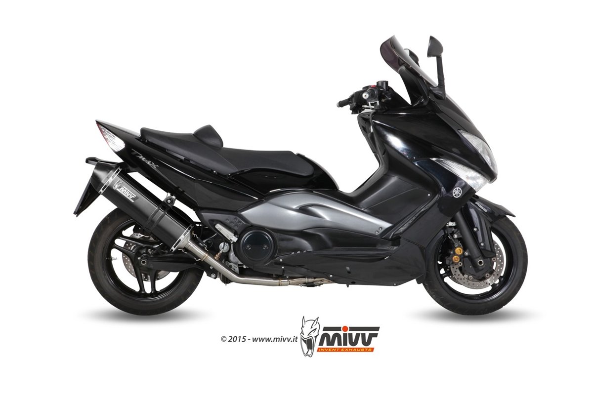 Komplette Auspuffanlage 1 in 1 Escape Mivv Speed Edge schwarz schwarz Edelstahl Yamaha T-Max 500 2008 - 2011