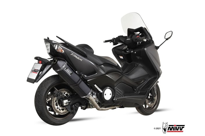 Full System 1 In 1 Exhaust Mivv Speed Edge Black Black Stainless Steel Yamaha T-Max 500 2012 - 2016