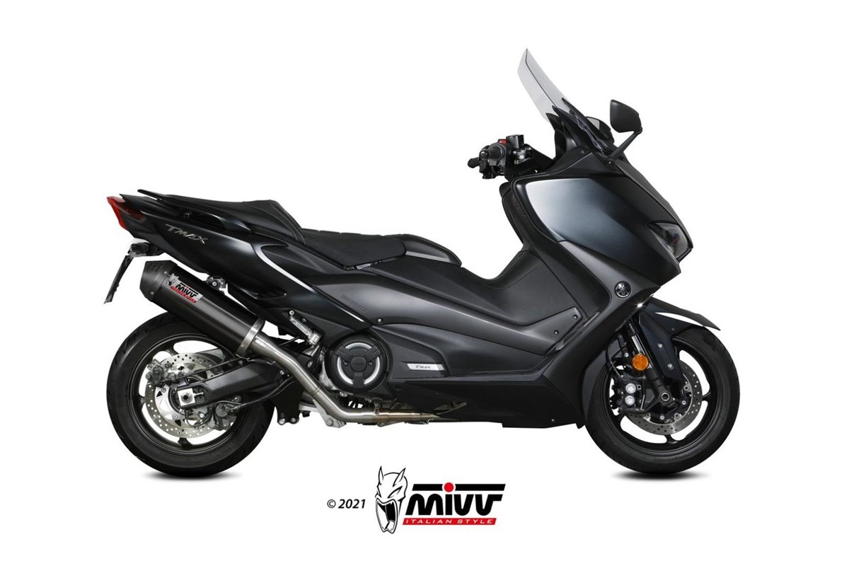 Full System 1 In 1 Exhaust Mivv Oval Black Black Stainless Steel With Carbon Cover Yamaha T-Max 560 2020 - 2021