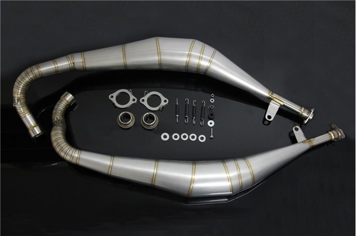 Set Auspuffanlagen nebeneinander Edelstahl Tyga Yamaha RD350LC 4L0