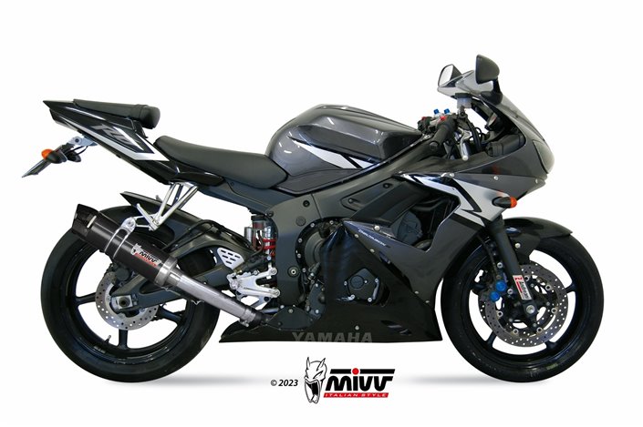 Y.013.LXBC Mivv GP BLACK STAINLESS STEEL Muffler Exhaust System WITH CARBON CUP Yamaha YZF 600 R6 2003-2005