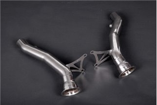 Decatalyst downpipe with Capristo Ferrari 458 stainless steel thermal blankets