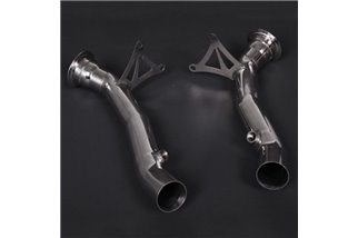 Decatalyst downpipe with Capristo Ferrari 458 stainless steel thermal blankets