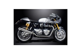 TRIUMPH THRUXTON 1200 2016-24 SCARICO 410MM SILENZIATORI IN ACCIAIO INOX TAGLIO A TAGLIO